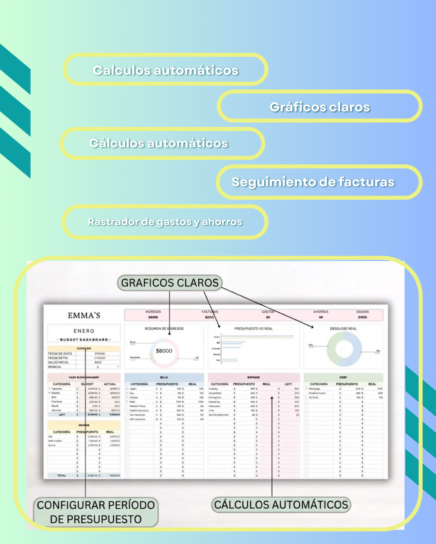 Planificador Financiero Sencillo Mensual - ¡Ahorra y Sal de DEUDAS! 💰🔒